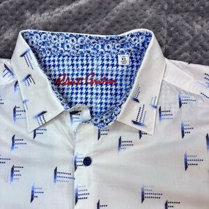 Robert Graham Geometric White and Blue Shirt
